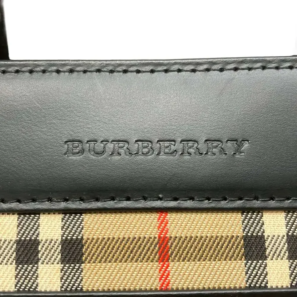 Burberry Handbag Black Beige Multi Leather Cotton